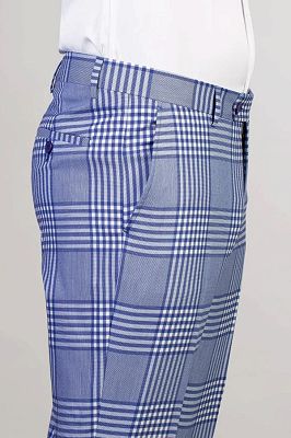 Moore Classical Light Blue Plaid Peaked Lapel Business Suits With Royal Blue Vest_3