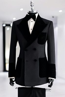 Marvin Fashion Black Jacquard Double Breasted Prom Suits With Velvet Lapel