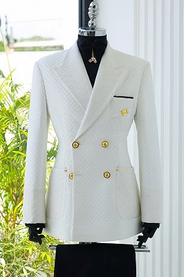 Marshall Chic White Jacquard Peaked Lapel Double Breasted Prom Suits
