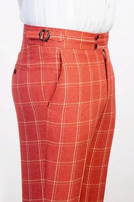 Miles Fashion Coral Plaid Peaked Lapel Three Pieces Prom Suits