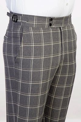Monroe Formal Gray Peaked Lapel Three Pieces Plaid Business Suits