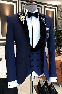 Paul Bespoke Peaked Lapel Slim Fit Dark Navy Formal Business Men Suit