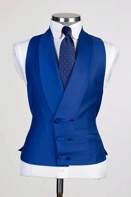 Moore Classical Light Blue Plaid Peaked Lapel Business Suits With Royal Blue Vest