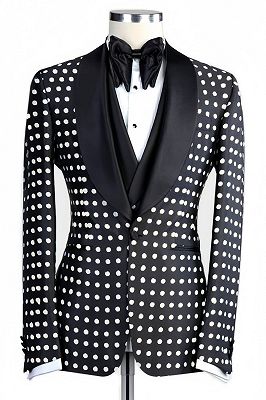 Marshall Fashion Black Shawl Lapel Three Pieces Dot Prom Suits