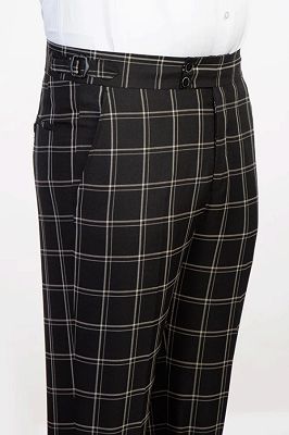 Milo Bespoke Black Plaid Peaked Lapel Business Suits With White Vest