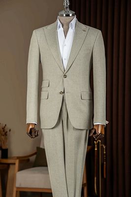 Michae Chic Light Sage Striped Peaked Lapel Business Suits