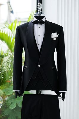 Matthew Simple Black Shawl Lapel Three Pieces Prom Suits