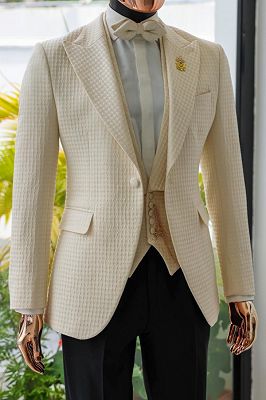 Marsh Bespoke Light Apricot Peaked Lapel Three Pieces Prom Suits