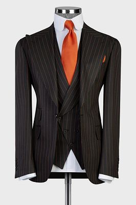 Michael Formal Black Peaked Lapel Three Pieces Striped Business Suits