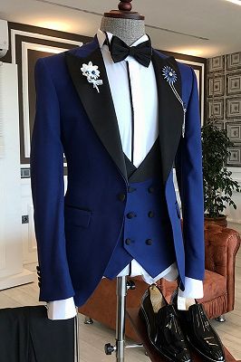Modern Dark Blue Fashion Bespoke Peaked Lapel Men Suits