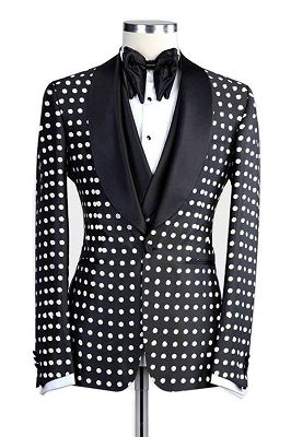 Marshall Fashion Black Shawl Lapel Three Pieces Dot Prom Suits