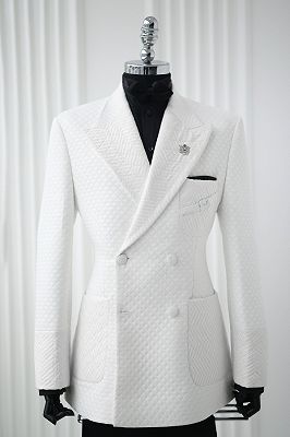 Marshall Chic White Jacquard Peaked Lapel Double Breasted Prom Suits
