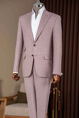 Meryl Simple Dusty Pink Peaked Lapel Striped Prom Suits With Flaps