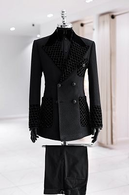 Martin charming black jacquard double breasted prom suits