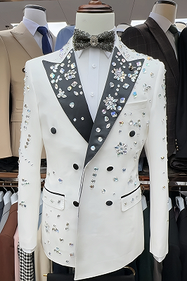 Malcolm Charming White Double Breasted Prom Suits With Beading Lapel