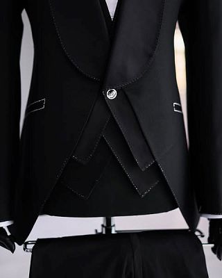 Matthew Simple Black Shawl Lapel Three Pieces Prom Suits_2