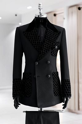 Martin charming black jacquard double breasted prom suits