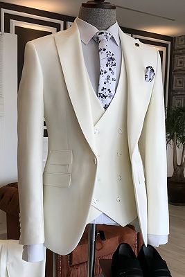 Caiden White Three Pieces Peaked Lapel Bespoke Men Suits for Wedding