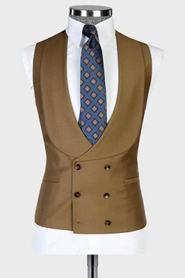Chic Brown Shawl Lapel Double Breasted Vest