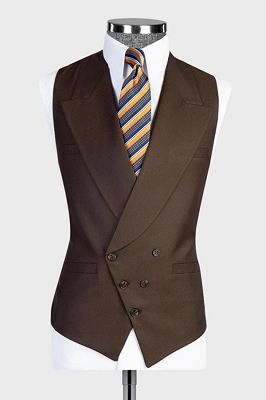 Charming Dark Brown Peaked Lapel Double Breasted Vest