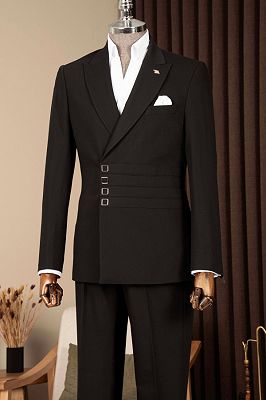 Parker Chic Black Peaked Lapel Business Suits With Pleating