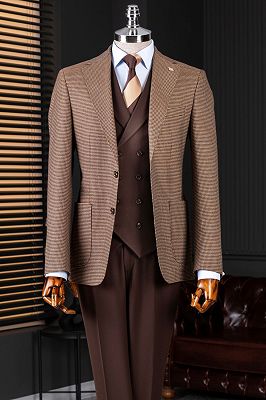 Primo Classical Brown Plaid Notched Lapel Three Pieces Prom Suits