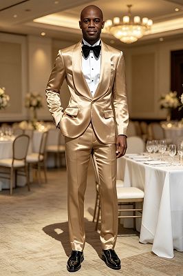 Noel Stylish Champagne Shawl Lapel Satin Prom Suits
