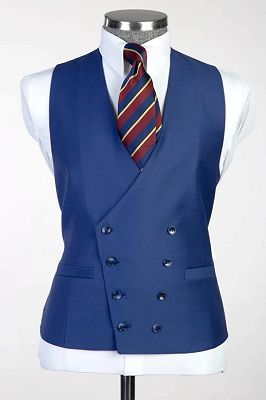 Decent Blue No Lapel Double Breasted Vest