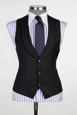Newman Formal Black Striped Peaked Lapel Three Pieces Business Suits_2