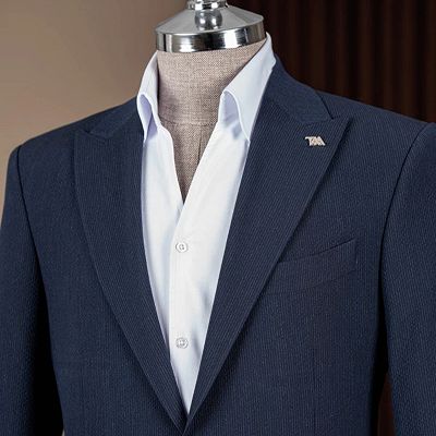 Page Chic Navy Striped Peaked Lapel Business Suits_2