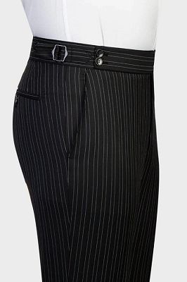 Newman Formal Black Striped Peaked Lapel Three Pieces Business Suits_3