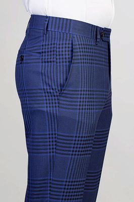 Murphy Classical Dark Blue Plaid Peaked Lapel Three Pieces Business Suits_2