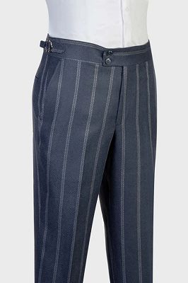 Oscar Elegant Slate Blue Striped Shawl Lapel Double Breasted Business Suits