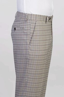 Murray Decent Gray Notched Lapel Three Pieces Plaid Business Suits_2