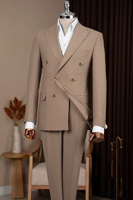 Morris Chic Khaki Peaked Lapel Double Breasted Business Suits