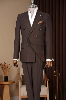 Morgan Bespoke Dark Brown Peaked Lapel Double Breasted Business Suits
