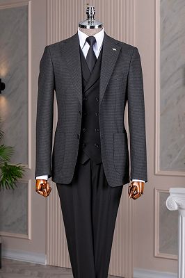Quennel Formal Black Notched Lapel Plaid Three Pieces Business Suits