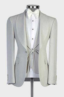 Orville Chic Light Gray Shawl Lapel Three Pieces Wedding Suits