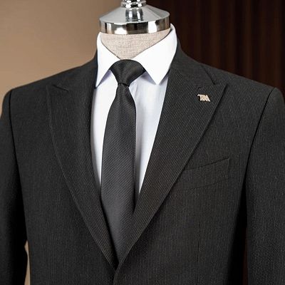 Paddy Formal Black Striped Peaked Lapel Business Suits_2