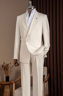 Payne Fashion Beige Peaked Lapel Wedding Suits With Sash