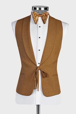 Nick Elegant Caramel Shawl Lapel Three Pieces Wedding Suits_2