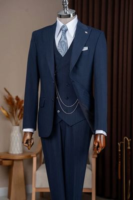 Otto Decent Navy Peaked Lapel Three Pieces Business Suits