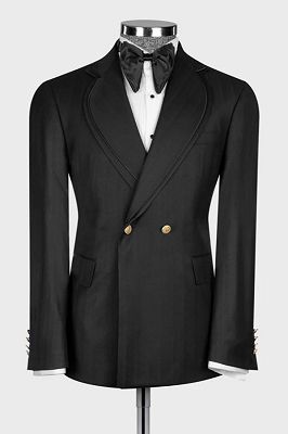 Pete Formal Black Double Breasted Business Suits With Pining Notched Lapel