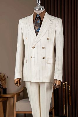 Nathaniel Chic Off-White Striped Peaked Lapel Double Breasted Business Suits