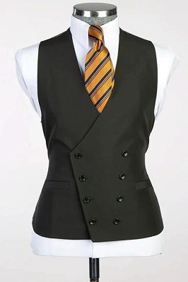 Elegant Black No Lapel Double Breasted Vest