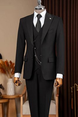 Otis Formal Black Peaked Lapel Three Pieces Business Suits