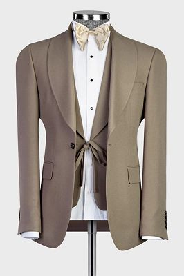Nicole Fashion Khaki Shawl Lapel Three Pieces Wedding Suits