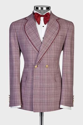 Oswald Fashion Dusty Pink Plaid Notched Lapel Double Breasted Prom Suits With Piping
