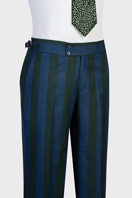 Peter Gentle Navy And Dark Green Striped Shawl Lapel Double Breasted Prom Suits