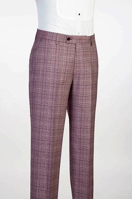 Oswald Fashion Dusty Pink Plaid Notched Lapel Double Breasted Prom Suits With Piping_2